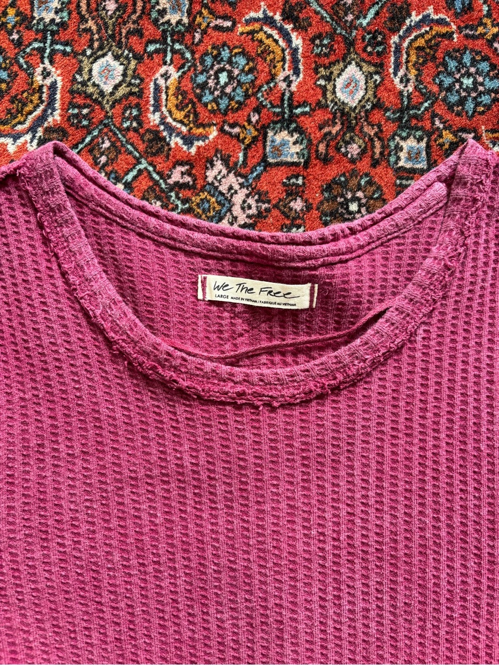 Free People We The Free One of the Boys Magenta Berry Raw Edge Waffle Thermal - Picture 2 of 6